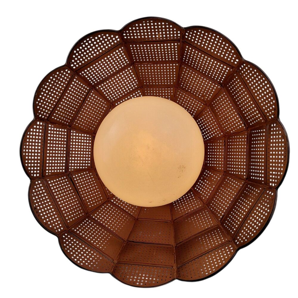 MCM Hanging Swag Lamp Brown Wicker Rattan Shade 12 ft Chain Cord Plug Vtg - Picture 9 of 16